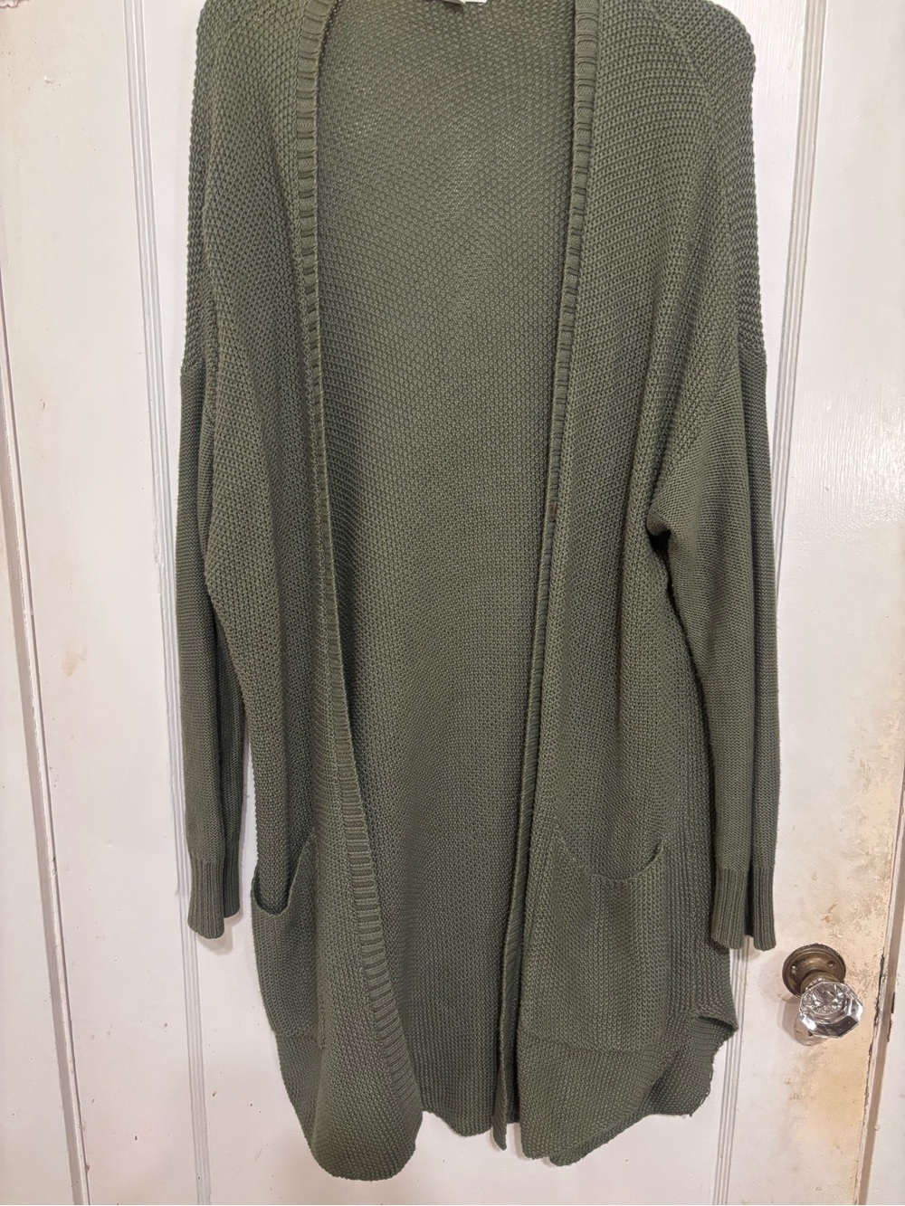 American Eagle Olive Green Open-Front Knit Cardigan Sweater